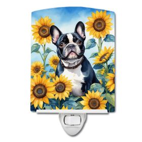 NEW French Bulldog in Sunflowers Ceramic Night Light Compact, UL-Certified, Ideal for Bedroom, Bathroom, Nursery, Hallway, Kitchen, 6x4x3, Multic