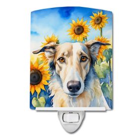 NEW Borzoi in Sunflowers Ceramic Night Light Compact, UL-Certified, Ideal for Bedroom, Bathroom, Nursery, Hallway, Kitchen, 6x4x3, Multicolor