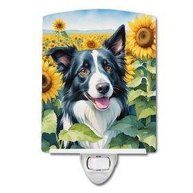 NEW Border Collie in Sunflowers Ceramic Night Light Compact, UL-Certified, Ideal for Bedroom, Bathroom, Nursery, Hallway, Kitchen, 6x4x3, Multico