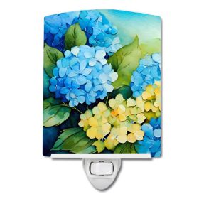 NEW Hydrangeas in Watercolor Ceramic Night Light Compact, UL-Certified, Ideal for Bedroom, Bathroom, Nursery, Hallway, Kitchen, 6x4x3, Multicolor