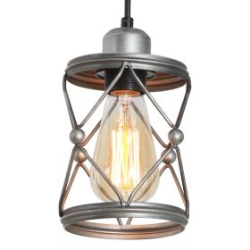 Industrial Pendant Lighting For Kitchen Island, Rustic Mini Cage Pendant Light, Farmhouse Pendant Lamp With Silver Grey Adjustable For Dining Roo (Color: silver)