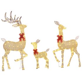 Outsunny 4.5ft 3-Piece Light Up Christmas Deer Family Set of 3, Lighted Reindeer Christmas Decorations with 3 LED Light Modes, Stakes (Color: as Pic)