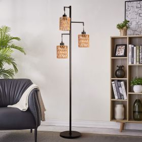 Boho Rattan Floor Lamp - Standing Lamps for Living Room  Dimmable Floor Lamp with Cage Shade (size: 65.7")