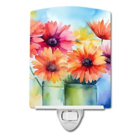 NEW Gerbera Daisies in Watercolor Ceramic Night Light Compact, UL-Certified, Ideal for Bedroom, Bathroom, Nursery, Hallway, Kitchen, 6x4x3, Multi (Default: Default)
