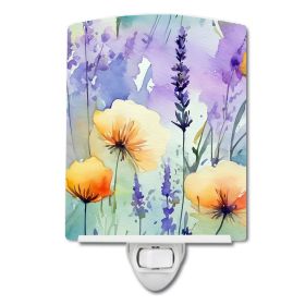 NEW Lavender in Watercolor Ceramic Night Light Compact, UL-Certified, Ideal for Bedroom, Bathroom, Nursery, Hallway, Kitchen, 6x4x3, Multicolor (Default: Default)