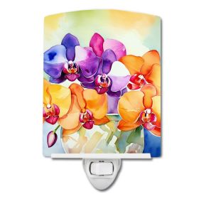 NEW Orchids in Watercolor Ceramic Night Light Compact, UL-Certified, Ideal for Bedroom, Bathroom, Nursery, Hallway, Kitchen, 6x4x3, Multicolor (Default: Default)