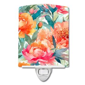 NEW Peonies in Watercolor Ceramic Night Light Compact, UL-Certified, Ideal for Bedroom, Bathroom, Nursery, Hallway, Kitchen, 6x4x3, Multicolor (Default: Default)