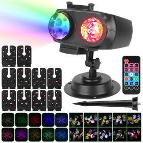 2 In 1 Holiday Projector Light Projection Lamp Indoor Outdoor with 10-Color Ocean Wave 10 HD Slides 3 Bases Remote Control for New Year Valentine (Quantity: 1Pc, Color: Black)